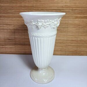 Wedgwood Trumpet Vase Vintage 1922 Embossed Queens Ware Cream on Cream 8.5 in.